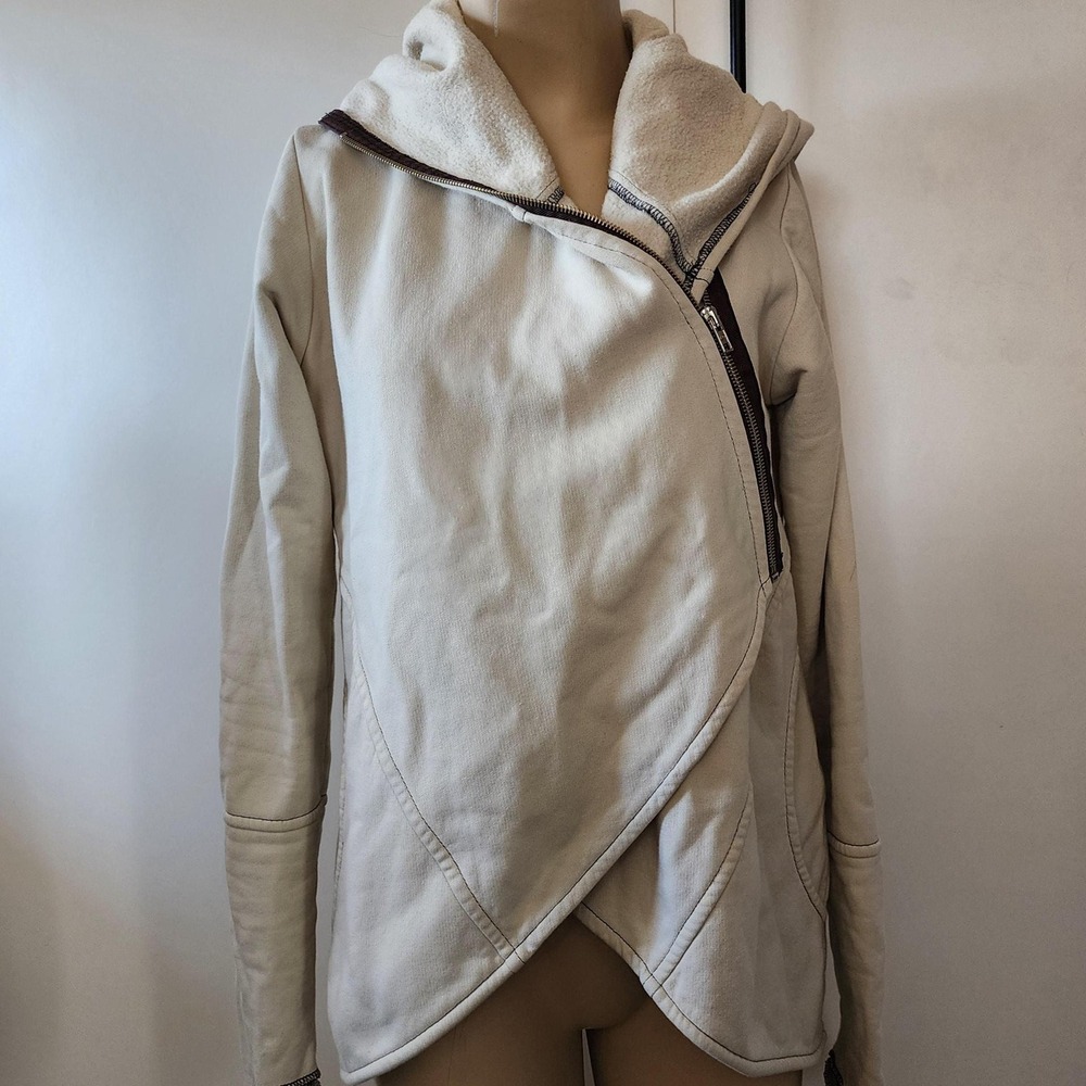 Navaho Beige Asymmetrical Wrap Jacket Hoodie Front Zip Sci-Fi Boho Small